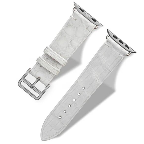 Premium Alligator Leather Band for Apple Watch - White Color - Picture 3 of 6